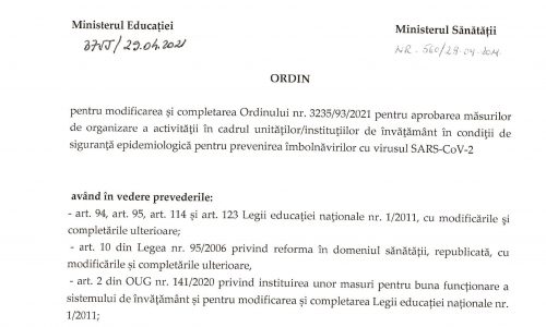 Un nou ordin care reglementează revenirea la școală după vacanța de Paște
