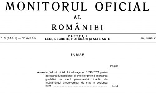 Ordinul și Metodologia privind acordarea gradației de merit au apărut în Monitorul Oficial/ Graficul desfăşurării concursului pentru acordarea gradaţiilor de merit – sesiunea 2021