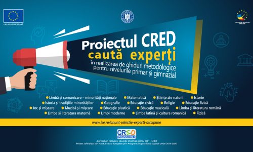 Proiectul CRED – Se caută 103 experți pentru realizarea de ghiduri metodologice pentru nivelul primar și gimnazial